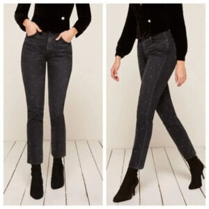 REFORMATION Harley Studded Jeans Pacific Black Silver Stud High Rise 24